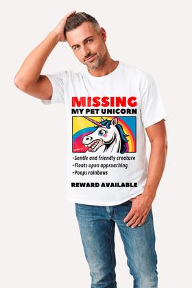Camiseta Geek Missing My Pet Unicorn - Reward Available - nerd chic Imagem de Camiseta Geek Missing My Pet Unicorn - Reward Available