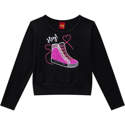 Imagem de Camiseta Infantil Cropped Feminino Manga Longa em Cotton Kyly