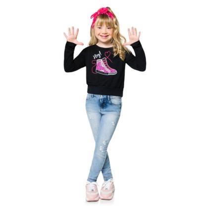 Imagem de Camiseta Infantil Cropped Feminino Manga Longa em Cotton Kyly