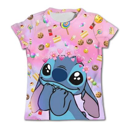 Imagem de Camiseta Infantil Disney Stitch para Meninas (3-4 anos) - Manga Curta e Secagem Rápida