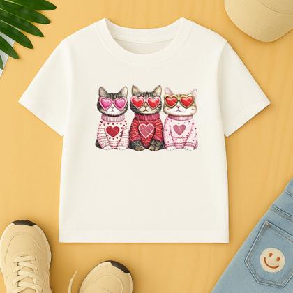 Imagem de Camiseta Infantil Feminina Algodão Estampa Tres Gatinhos Modinha Escola Creche Linda Manga Curta