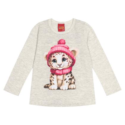 Imagem de Camiseta Infantil Feminino Manga Longa em Meia Malha Onça Kyly