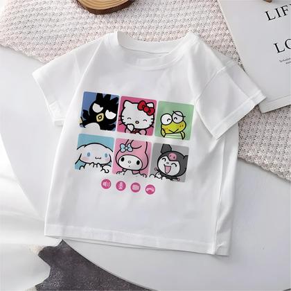 Camiseta Infantil Hello Kitty Y2K Sanrio - Kuromi e Melody - Estilo Anime Streetwear Imagem de Camiseta Infantil Hello Kitty Y2K Sanrio - Kuromi e Melody - Estilo Anime Streetwear