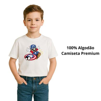 Imagem de Camiseta Infantil Super Mario Capitao América 100% Algodao