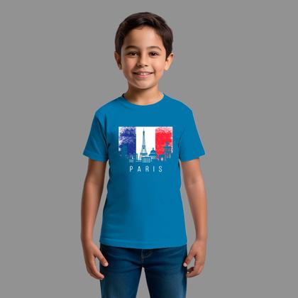 Imagem de Camiseta Infatil Streetwear Básica Casual Estilosa Gola Redonda Paris Bandeira