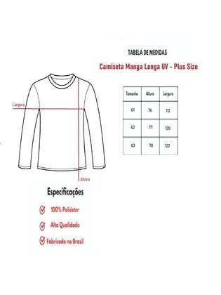 Imagem de Camiseta Manga Longa Com Proteção UV FPS50 Plus Size