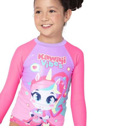 Imagem de Camiseta Manga Longa Para Nadar com Proteção Solar Menina Unicórnio Kawaii Puket  110400983