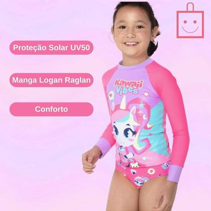 Imagem de Camiseta Manga Longa Para Nadar com Proteção Solar Menina Unicórnio Kawaii Puket  110400983