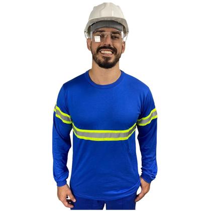 Imagem de Camiseta Manga Longa RESISTENTE com Faixa Refletivo Malha Fria Uniforme Profissional Sinalização Eletricista Construção