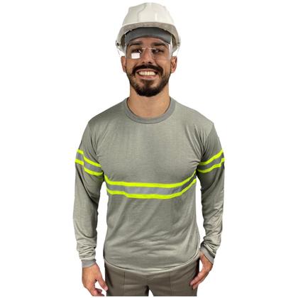 Imagem de Camiseta Manga Longa RESISTENTE com Faixa Refletivo Malha Fria Uniforme Profissional Sinalização Eletricista Construção