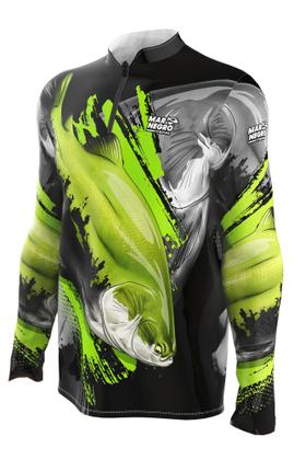 Imagem de Camiseta Mar Negro Peixe Pesca Proteção Solar 50+ Com Luvinha Tucunaré Tamanho Especial G1 G2 G3