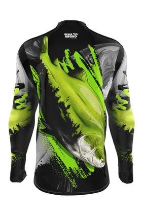 Imagem de Camiseta Mar Negro Peixe Pesca Proteção Solar 50+ Com Luvinha Tucunaré Tamanho Especial G1 G2 G3