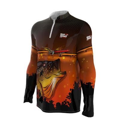 Imagem de Camiseta Mar Negro Peixe Pesca Proteção Solar 50+ Com Luvinha Tucunaré Tamanho Especial G1 G2 G3