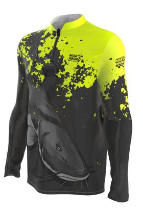 Imagem de Camiseta Mar Negro Peixe Pesca Proteção Solar 50+ Com Luvinha Tucunaré Tamanho Especial G1 G2 G3