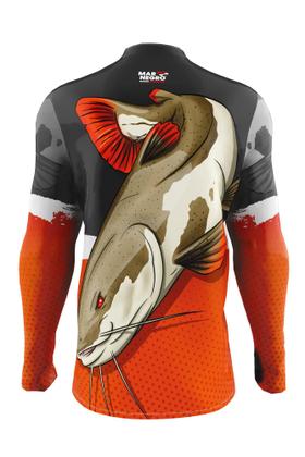 Imagem de Camiseta Mar Negro Peixe Pesca Proteção Solar 50+ Com Luvinha Tucunaré Tamanho Especial G1 G2 G3