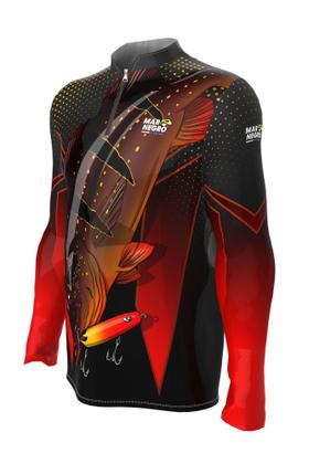 Imagem de Camiseta Mar Negro Peixe Pesca Proteção Solar 50+ Com Luvinha Tucunaré