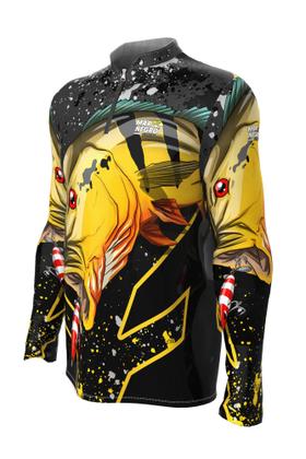 Imagem de Camiseta Mar Negro Peixe Pesca Proteção Solar 50+ Com Luvinha Tucunaré