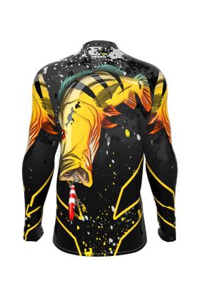 Imagem de Camiseta Mar Negro Peixe Pesca Proteção Solar 50+ Com Luvinha Tucunaré