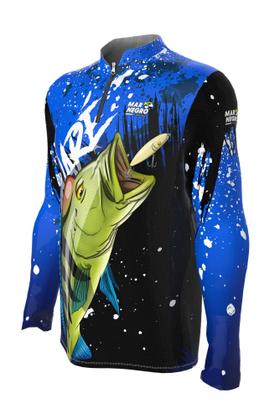 Imagem de Camiseta Mar Negro Peixe Pesca Proteção Solar 50+ Com Luvinha Tucunaré