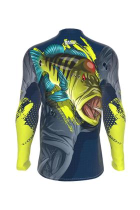 Imagem de Camiseta Mar Negro Peixe Pesca Proteção Solar 50+ Com Luvinha Tucunaré