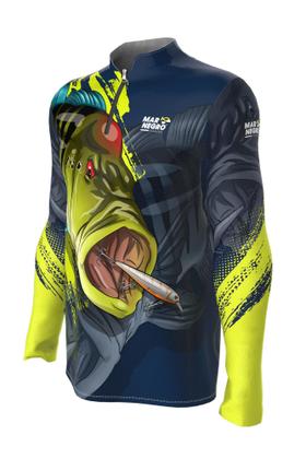 Imagem de Camiseta Mar Negro Peixe Pesca Proteção Solar 50+ Com Luvinha Tucunaré