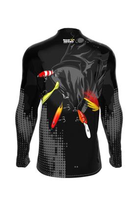 Imagem de Camiseta Mar Negro Peixe Pesca Proteção Solar 50+ Com Luvinha Tucunaré