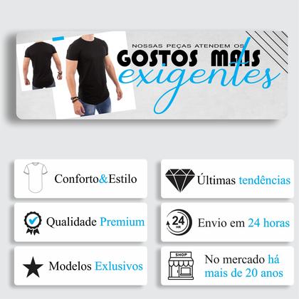 Imagem de Camiseta Masculina Camisa Blusa Longline Corte Ajustado Slim Algodao Premium