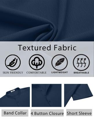 Imagem de Camiseta masculina casual casual de verão Henley azul marinho COOFANDY