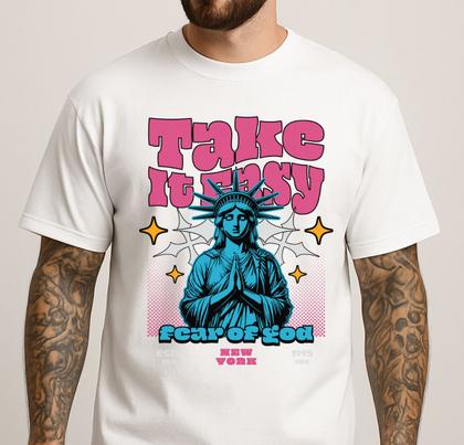 Imagem de Camiseta Masculina Casual Estampada Algodão 30.1 Penteado Moderna Streetwear Moda Urbana Lifestyle Regular Fit New York Estátua da Liberdade Retrô