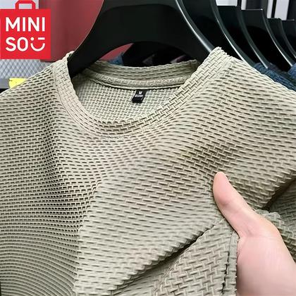 Imagem de Camiseta Masculina de Malha de Bambu Gelada - Manga Curta, Gola Redonda, Verão