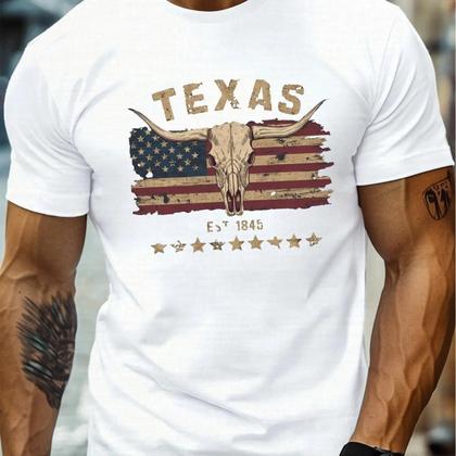 Imagem de Camiseta Masculina De Verão Em Algodão Com Estampa De Crânio De Vaca Longhorn, Casual, Gola Redonda,