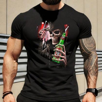 Imagem de Camiseta Masculina em Algodão com Estampa de Caveira Rockeira