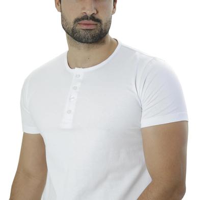 Imagem de Camiseta Masculina Henley com 4 Botões Frontais 100% Algodão