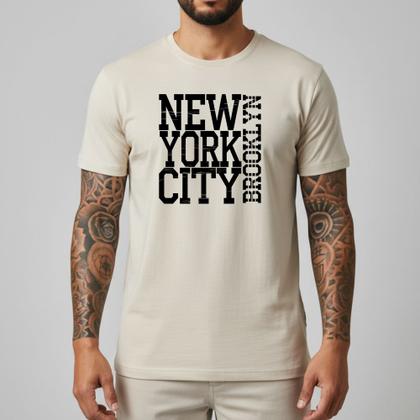 Imagem de Camiseta Masculina NYC Brooklyn Estampada Urbana Algodão Premium Camisa Casual Basica Estilo Street Cor:Off WhiteTamanh