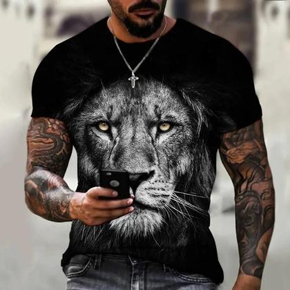 Imagem de Camiseta Masculina Plus Size com Estampa 3D de Leão - Leve e Respirável para o Verão
