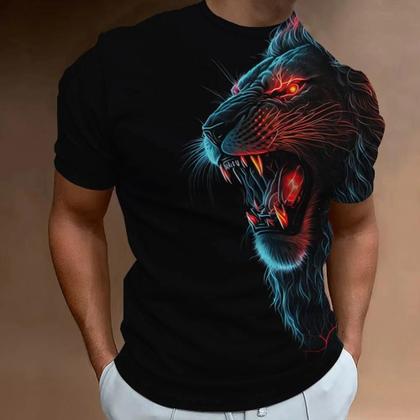 Imagem de Camiseta Masculina Plus Size com Estampa 3D de Leão - Leve e Respirável para o Verão