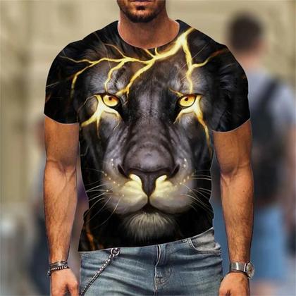Imagem de Camiseta Masculina Plus Size com Estampa 3D de Leão - Leve e Respirável para o Verão