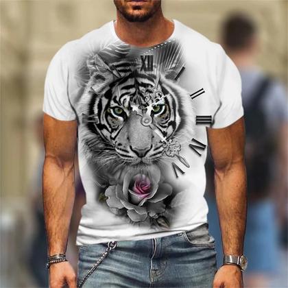 Imagem de Camiseta Masculina Plus Size com Estampa 3D de Leão - Leve e Respirável para o Verão