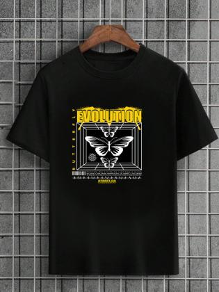 Imagem de Camiseta Masculina Preta 100% Algodão Butterfly Evolution Yellow