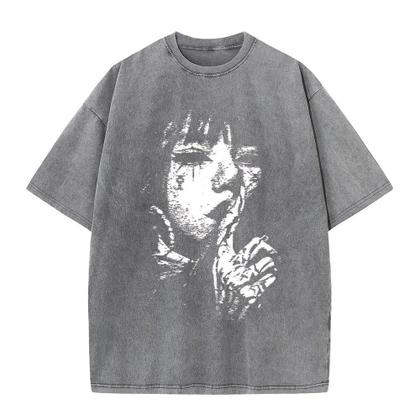 Camiseta Masculina Y2K Preta De Algodão Lavado Com Estampa Gráfica