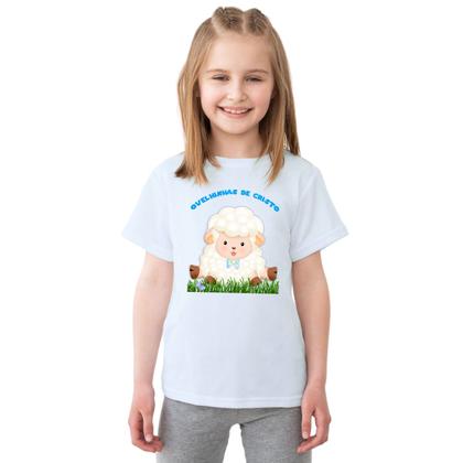 Imagem de Camiseta Ovelhinhas de Cristo Jesus Ovelha Azul Camisa Personalizada Blusa Infantil e Juvenil Algodão com Poliéster