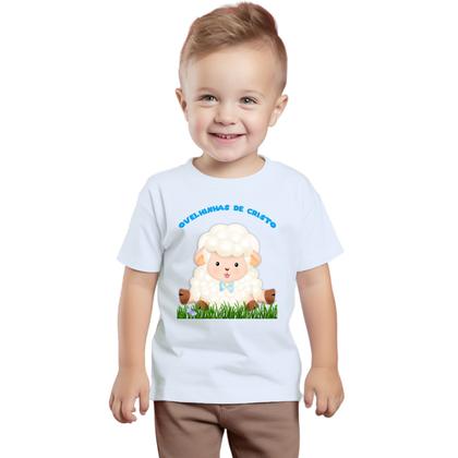Imagem de Camiseta Ovelhinhas de Cristo Jesus Ovelha Azul Camisa Personalizada Blusa Infantil e Juvenil Algodão com Poliéster