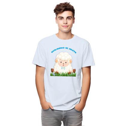 Imagem de Camiseta Ovelhinhas de Cristo Jesus Ovelha Azul Camisa Personalizada Blusa Infantil e Juvenil Algodão com Poliéster