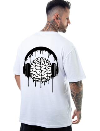 Imagem de Camiseta Oversized Cerebro Fone T-Shirt Premium Masculina Feminina 100% Algodão Reforçada Moda Street