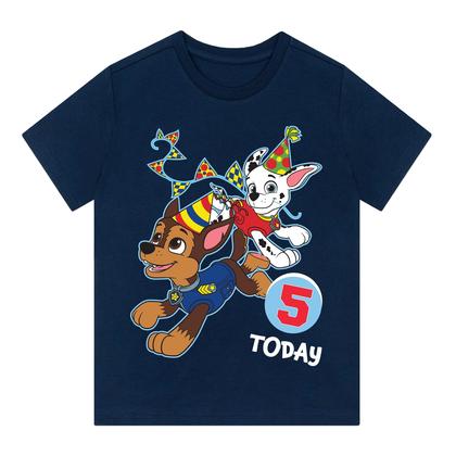 Imagem de Camiseta Paw Patrol Birthday Boy azul tamanho 3 'I Am 4' de algodão