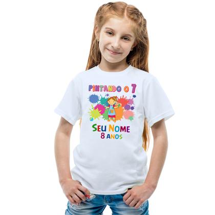 Imagem de Camiseta Pintando o 7 Presente Menina Camisa Personalizada Blusa Infantil e Juvenil Algodão com Poliéster