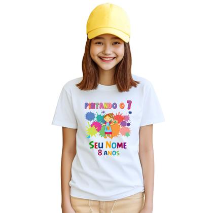 Imagem de Camiseta Pintando o 7 Presente Menina Camisa Personalizada Blusa Infantil e Juvenil Algodão com Poliéster