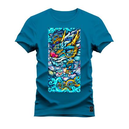 Imagem de Camiseta Plus Size Confortável Premium Estampada Dragon Blue