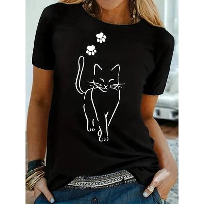 Imagem de Camiseta Plus Size Feminina com Estampa de Pata de Gato - Manga Curta e Gola Redonda
