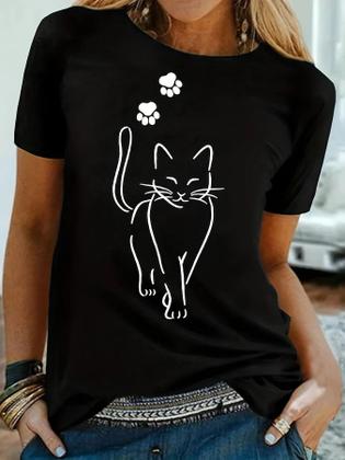 Imagem de Camiseta Plus Size Feminina com Estampa de Pata de Gato - Manga Curta e Gola Redonda